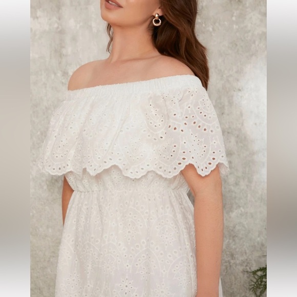 SHEIN plus woman’s off the shoulder foldover front schiffy white dress sz 1XL - Picture 7 of 16